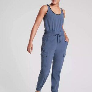 Athleta Jumper Women XL Iron Blue Sleeveless Unbound Jumpsuit Romper Zip Pockets